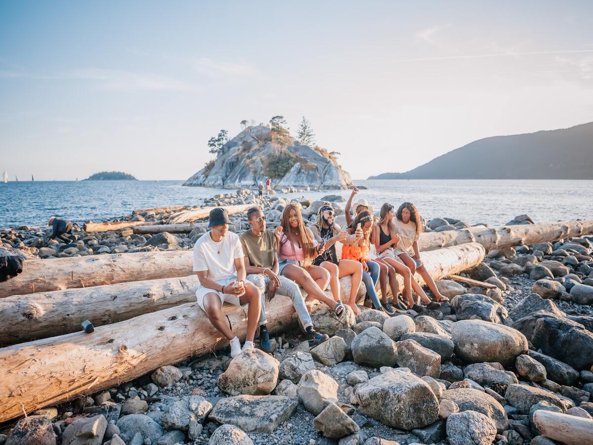 People party by a beach