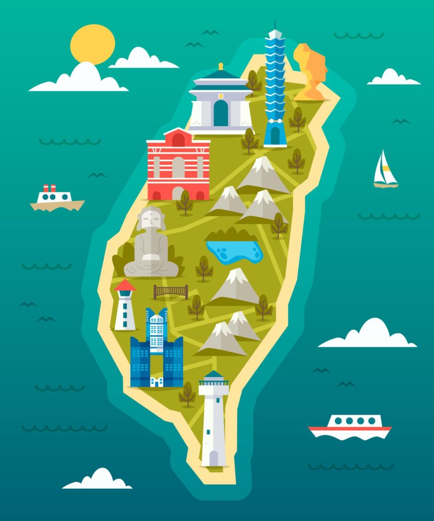 Taiwan map with landmarks